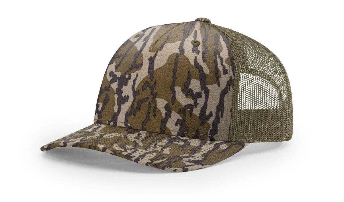 Richardson 112PFP Duck Camo Bottomland Camo Hat Five Panel Hat Trucker Cap W/ Custom Logo