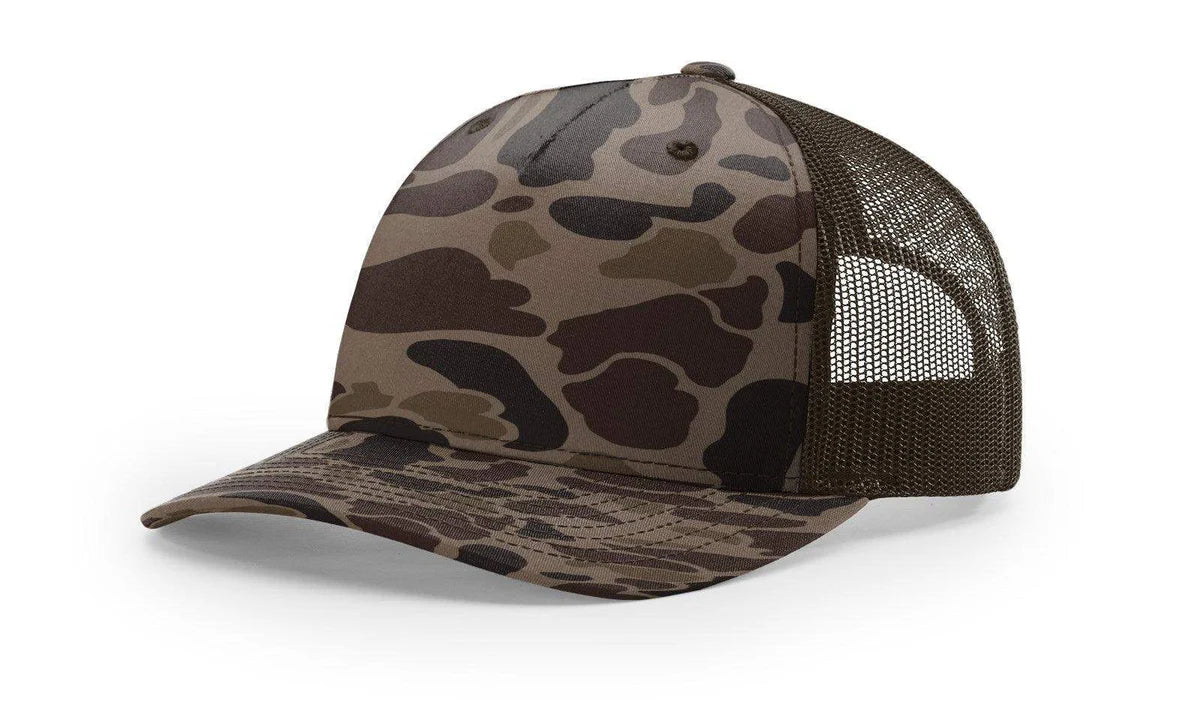 Richardson 112PFP Duck Camo Bottomland Camo Hat Five Panel Hat Trucker Cap W/ Custom Logo